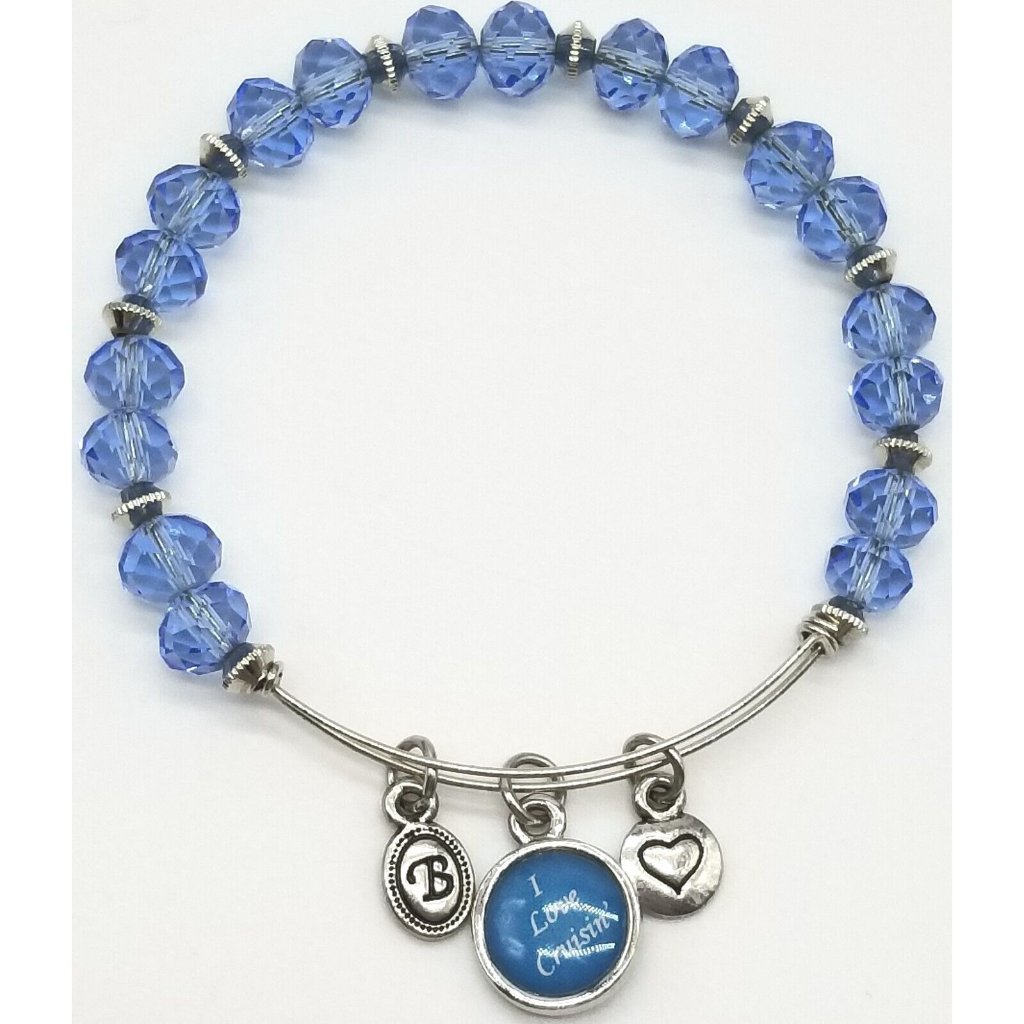 Bella Perlina Bangle Czech Beaded Floral Heart Charm Bracelet 13$
